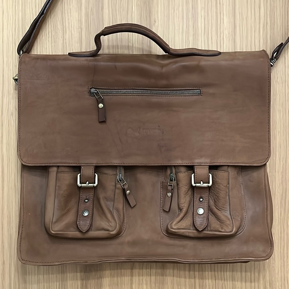 Kanzek, Men’s Tan Leather multi pockets messenger bag